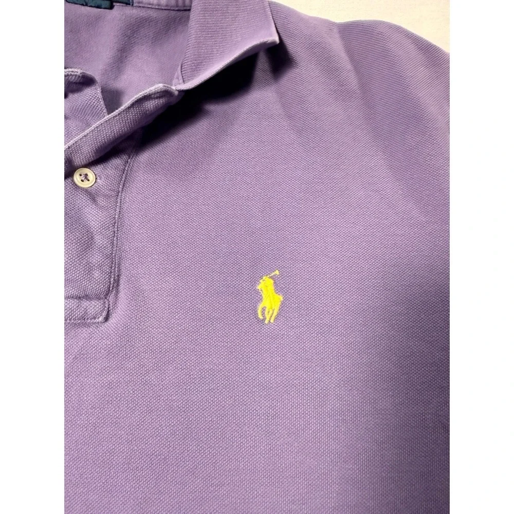 Polo Ralph Lauren Mens Purple Short Sleeve Cotton Pique Polo Shirt Size M Yellow